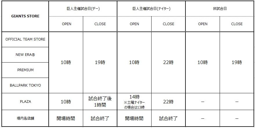 GIANTS STORE」2024年シーズンの営業時間について | 読売